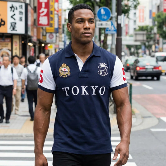 Men's polo shirt Tokyo Japan Royal short sleeve leisure sports party cotton embroidered luxury contrast color original design