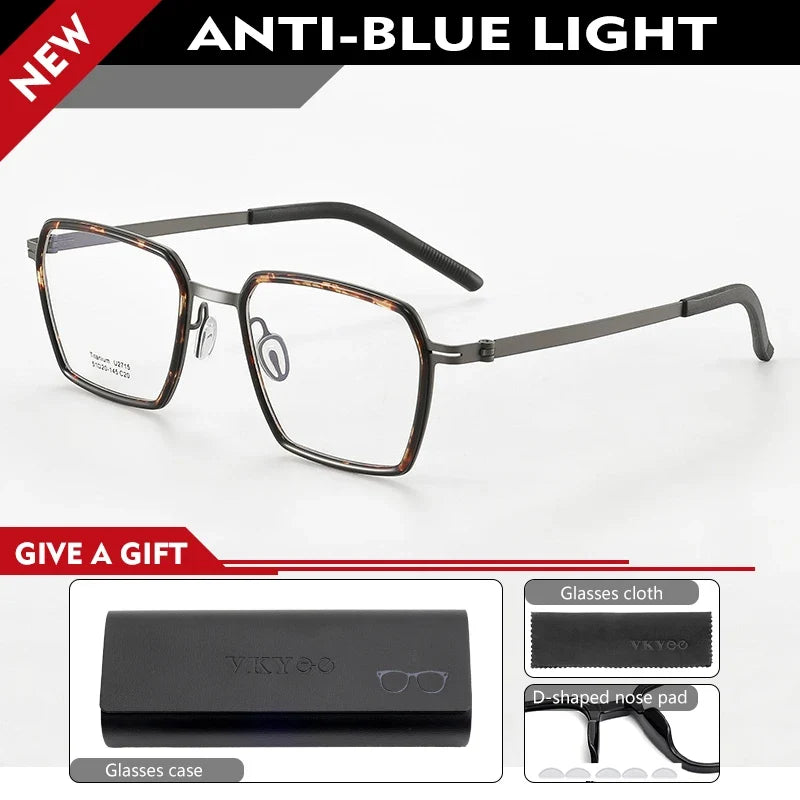 Simple Geometric Polygon Fashion Pure Titanium Vintage Design Blue Light Protection Glasses Customizable Prescription 2715