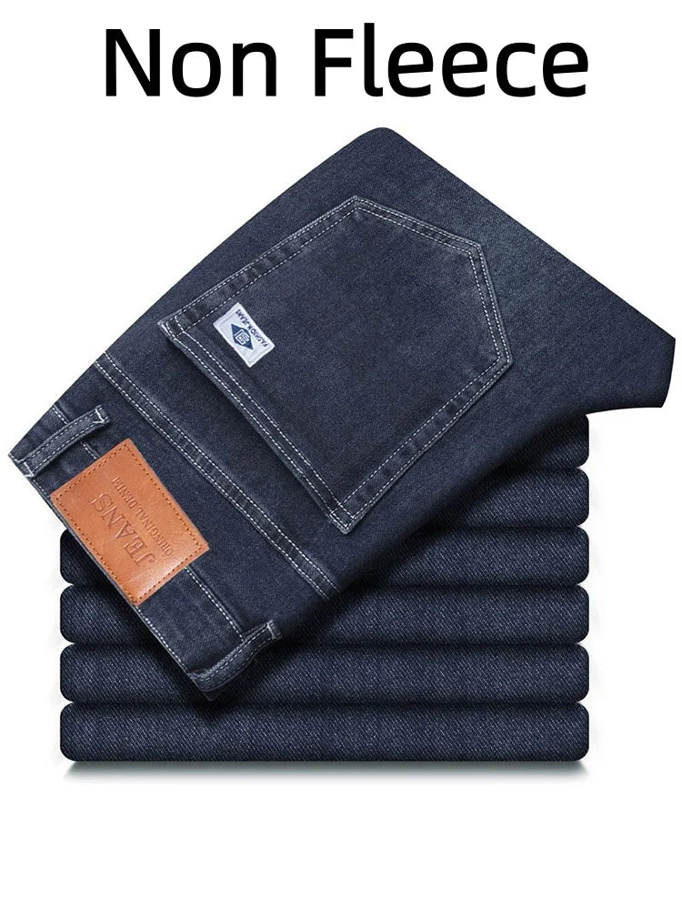 Men's loose straight leg jeans retro washed elastic casual pants suitable for all seasons versatile pants