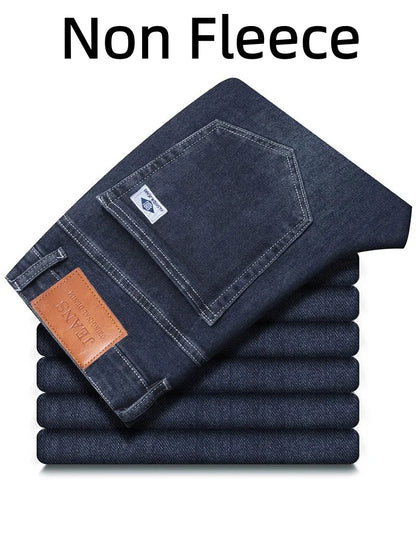 Men's loose straight leg jeans retro washed elastic casual pants suitable for all seasons versatile pants