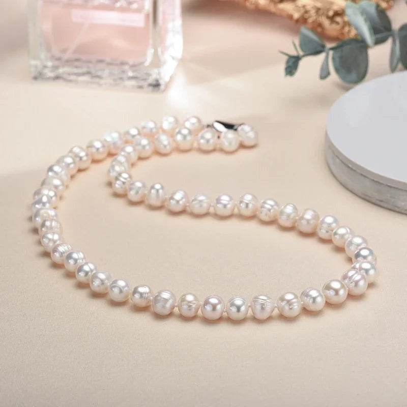 8-10MM Baroque Natural Freshwater Pearl Necklaces for Women 925 Sterling Silver Necklaces Jewelry 40-50cm Length