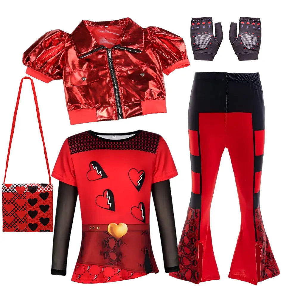 2026 Movie Descendant Red Role Playing Costume 3PCS Suit Coat+Dress+Flared Pants Halloween Girls The Rising of Red Clothing Set