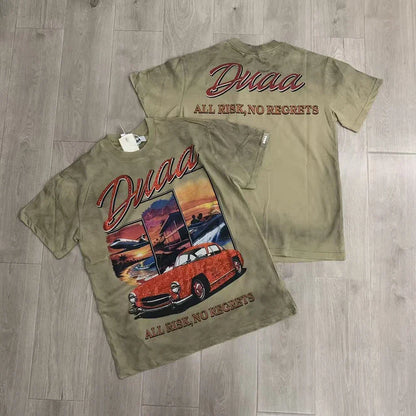 Car Letter Rhinestone Washed Cotton Short Sleeve Tshirts for Men and Women Harajuku Hip Hop Loose Shinning Diamond Tees Oversize