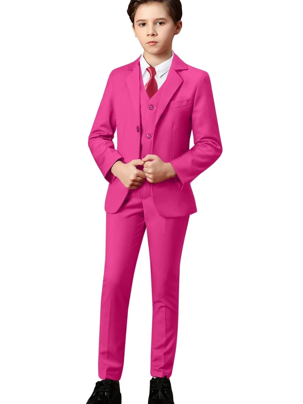 Boys Solid Suit Set 3 Pieces Perfect For Parties Smart Elegant Notched Lapel Kids Suits Wedding Ring Bearer Outfit 2-20T