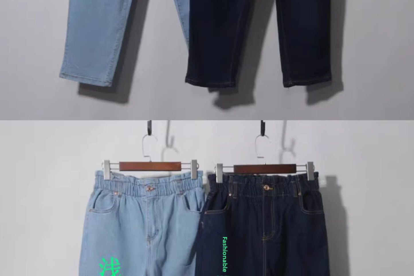 Casual High Waist Cotton Stretch Denim Capri Pants with Pleated Hem Elastic Waist Ladies Faion Spring Autumn Wear