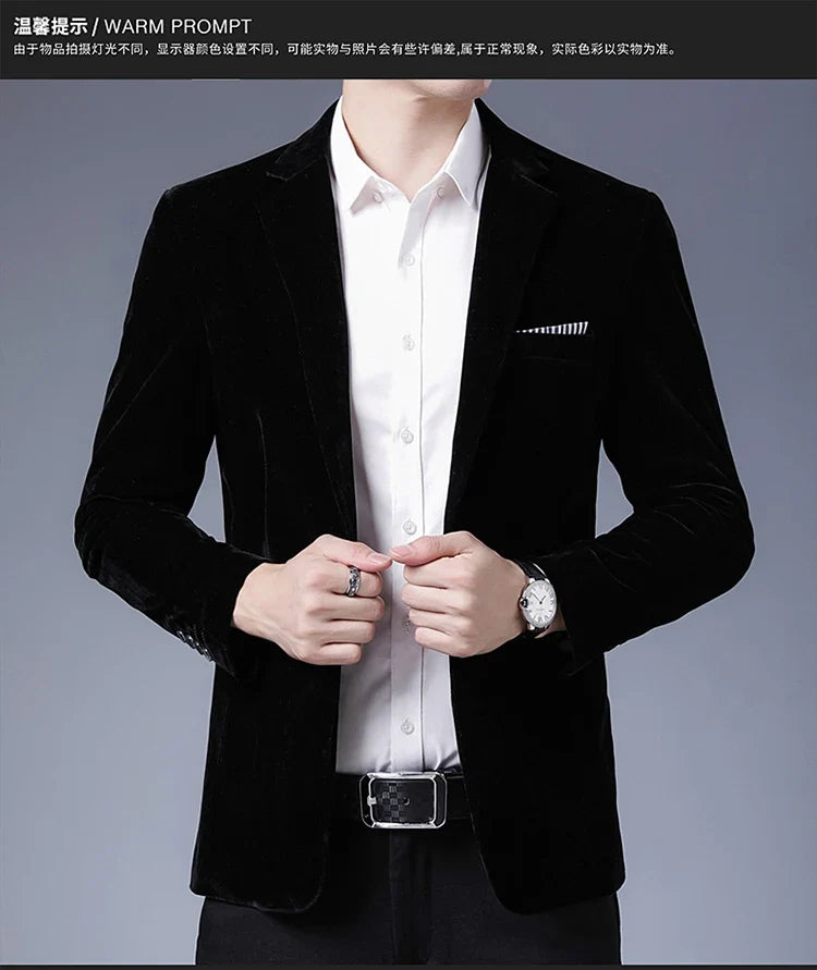 Plus Size 5XL-M Autumn Winter Velvet Men Suit Jacket Fashion Men's Wedding Dress Jacket Casual Slim Blazer Formal Evening Dress
