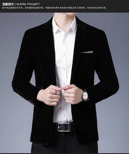 Plus Size 5XL-M Autumn Winter Velvet Men Suit Jacket Fashion Men's Wedding Dress Jacket Casual Slim Blazer Formal Evening Dress