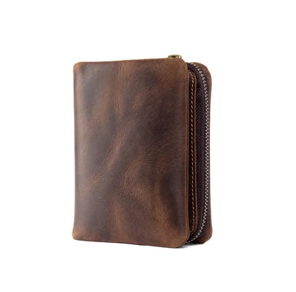 Handmade crazy horse leather wallet retro vertical zipper wallet first layer cowhide simple old wallet man