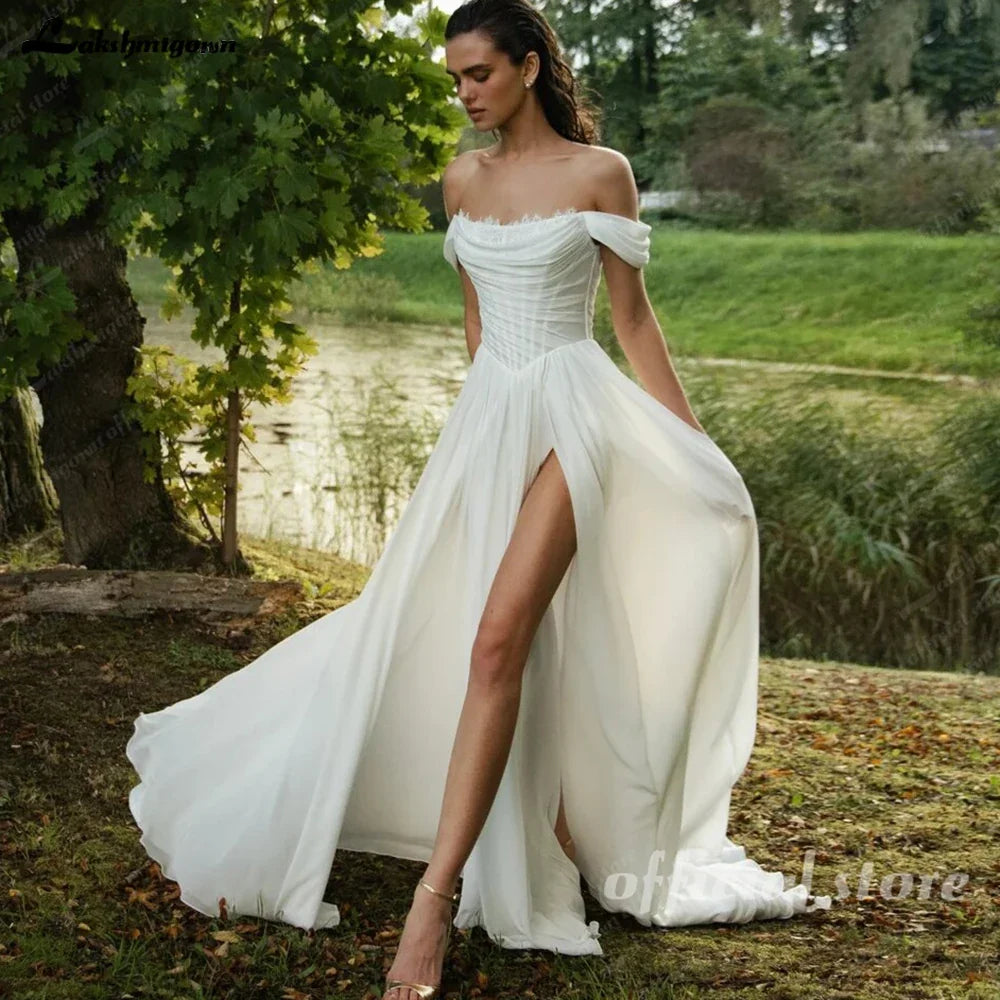 Chiffon Beach Wedding Dresses 2026 New Split Side Strapless Garden Bridal Gowns Lace Up Back Customized