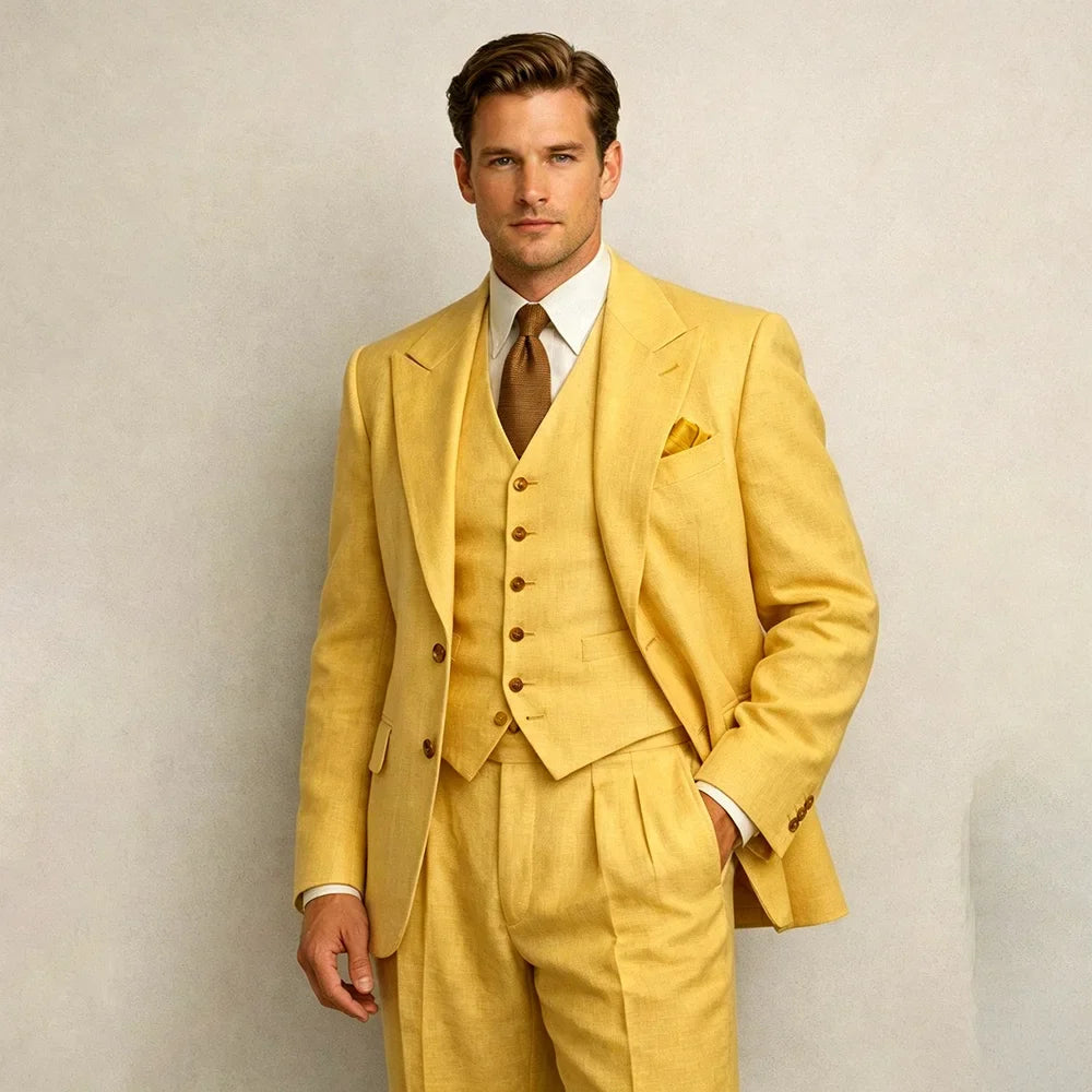 Sage Green Linen Wedding Suits for Men 3 Pieces Summer Men Suits with Vest Slim Fit Groom Tuxedo Blazer Trousers Set 2026
