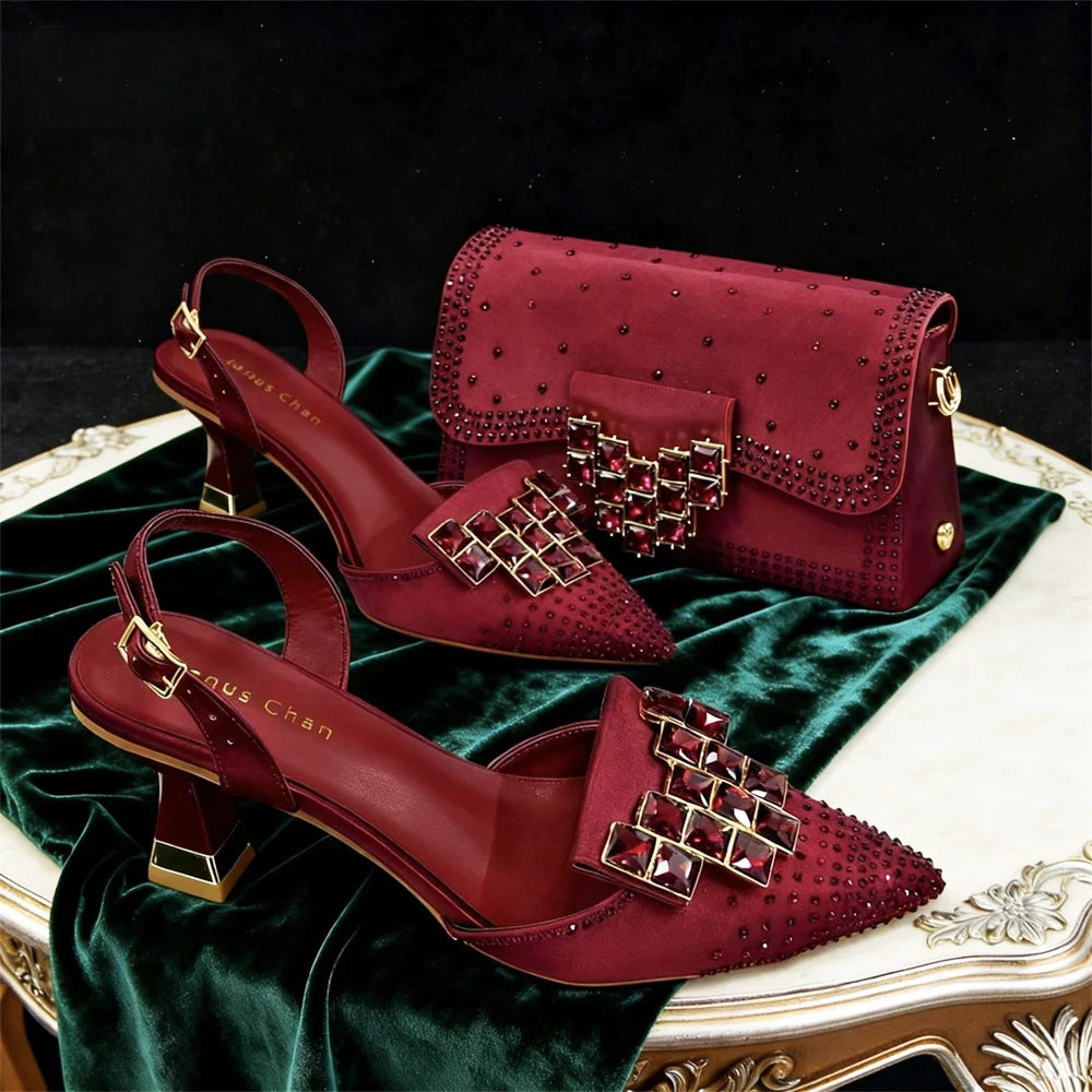 Elegant Italian Design Evening Shoes with Pointed Toe & Matching Clutch Bag – Stylish Women's Footwear for Special Occasions