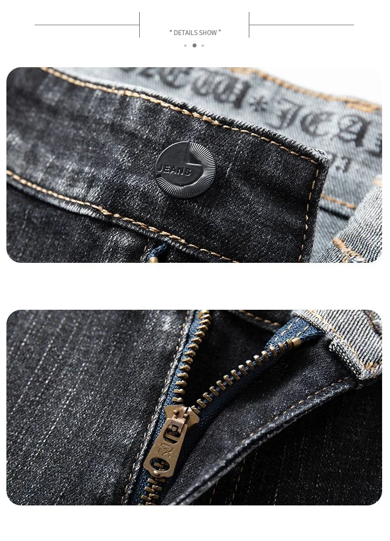 New Men's Slim Straight Elastic Jeans Fashion Business Casual Comfortable Soft Denim Trousers High Quality Mens Designer Clothes