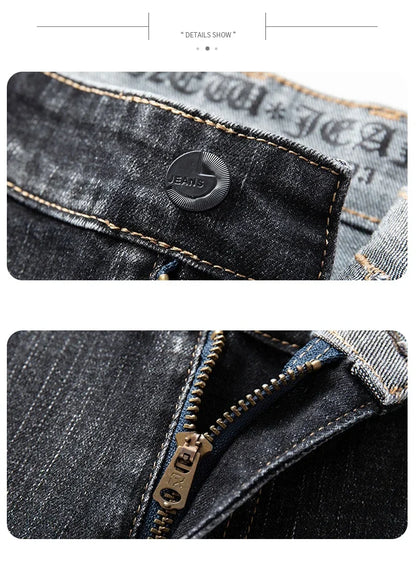 New Men's Slim Straight Elastic Jeans Fashion Business Casual Comfortable Soft Denim Trousers High Quality Mens Designer Clothes