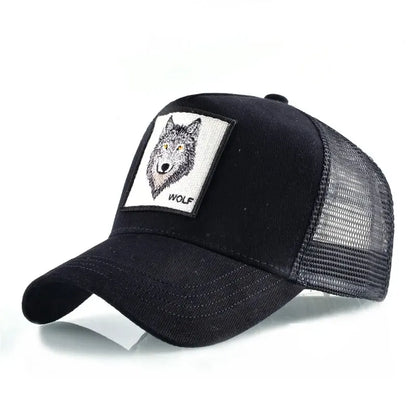 Four Seasons Trucker Cap Men Women Snapback Hip Hop Baseball Cap With Embroidery Wolf Patch Adjustable Visor Hat