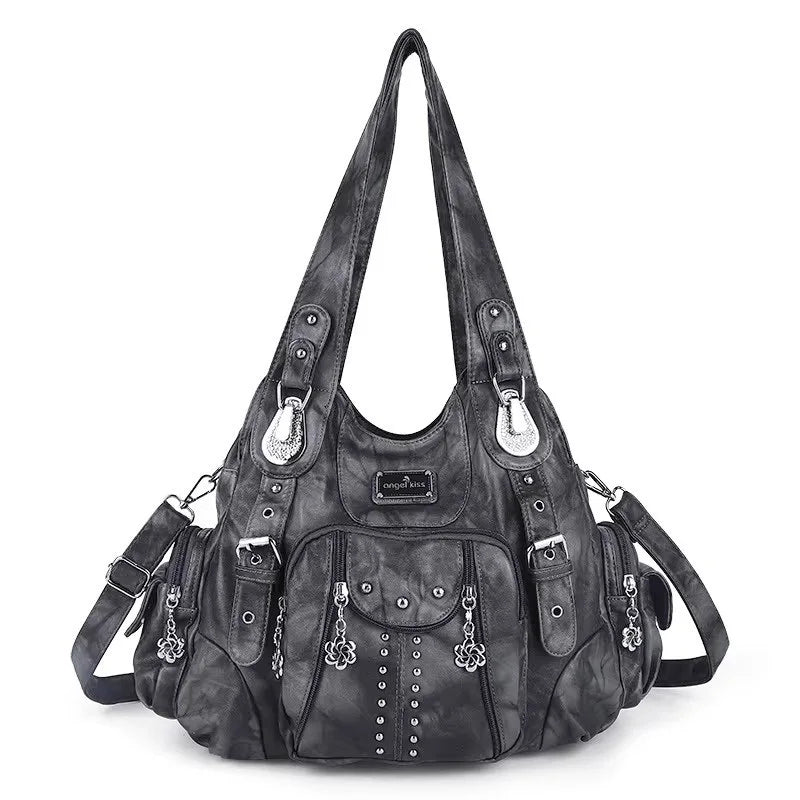 Women's Fashion Shoulder Bag PU Leather Handbag Large Capacity Satchel Vintage Female Shoulder Bag Phone Pouch