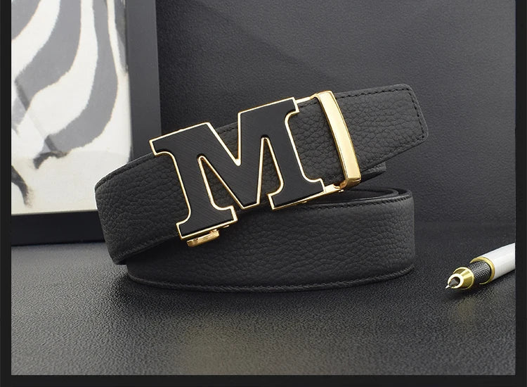 High Quality Designers Letter M White Leather Belt Men Luxury Famous Young Men Cowhide  Brand Jeans Relaxed Jeans Mode Man Belt