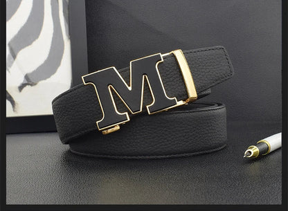 High Quality Designers Letter M White Leather Belt Men Luxury Famous Young Men Cowhide  Brand Jeans Relaxed Jeans Mode Man Belt