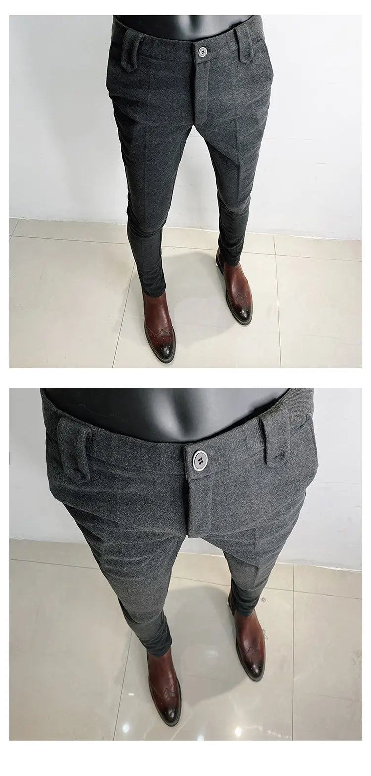 Autumn Winter Thickened Woolen Men Suit Pants New Solid Keep Warm Casual Slim Straight Pant Business Office Social Dress Pants