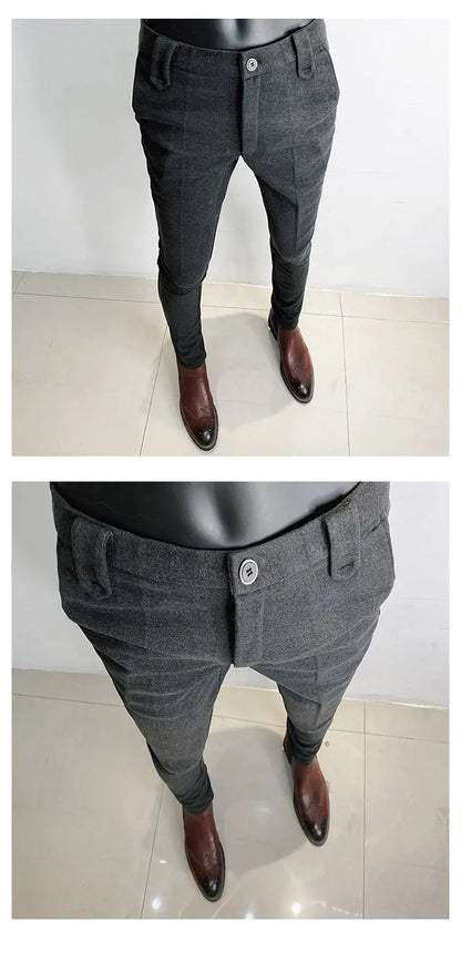 Autumn Winter Thickened Woolen Men Suit Pants New Solid Keep Warm Casual Slim Straight Pant Business Office Social Dress Pants
