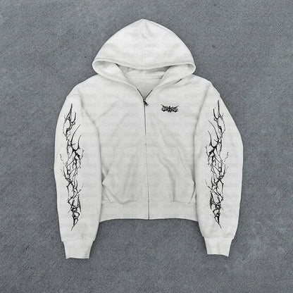 2025 new European and American retro punk complex design printed zipper cardigan hoodie trousers sweatpants suit street wear