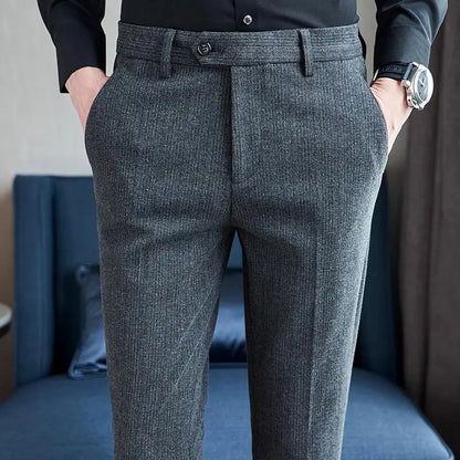 Autumn Winter Woolen Cloth Thickened Suit Pants High Quality Men Business Slim Trousers Formal Wear Office Social Dress Pants
