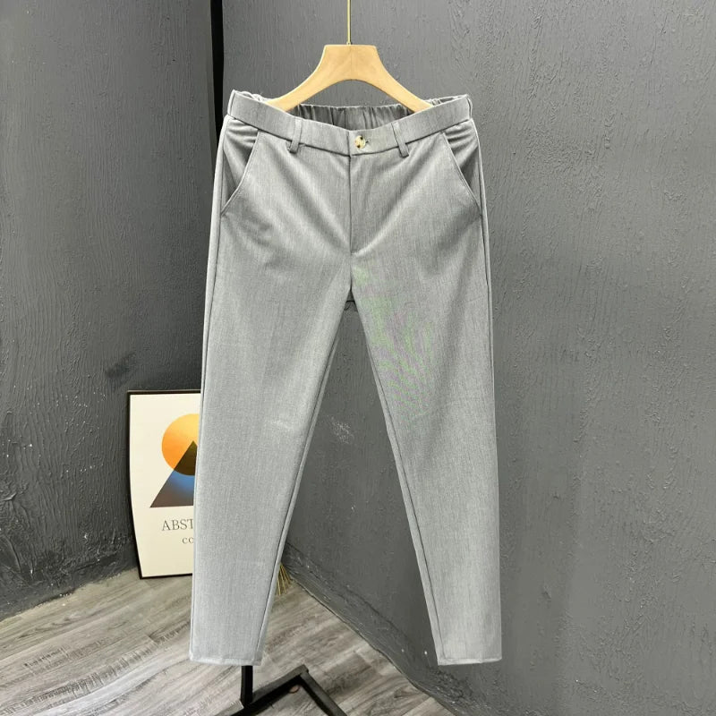 Men's Clothing Summer Fashion Business Casual All Match Suit Pants Formal Strecth Solid Straight Slim Trousers Pantalones Hombre