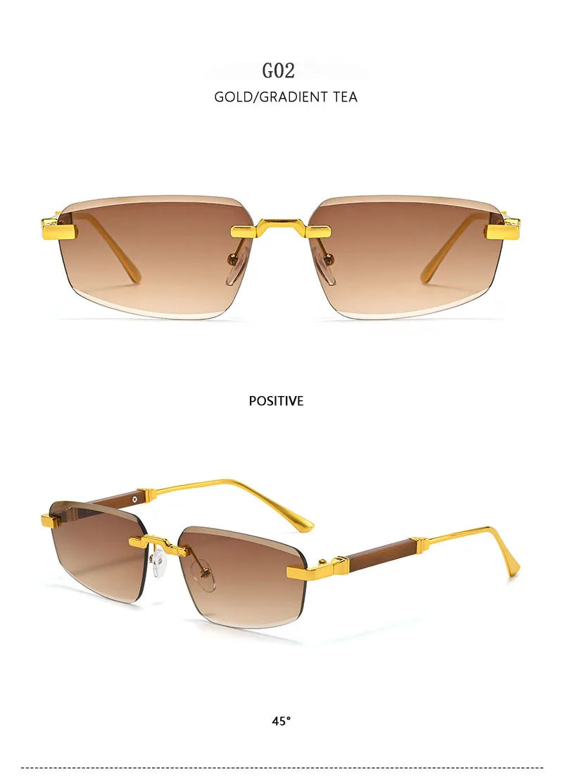 2026 Wooden Rimless Sunglasses Women Trendy Sunscreen Vintage Sunglass Men Vacation Fashion Glasses Lentes De Sol Mujer Okulary