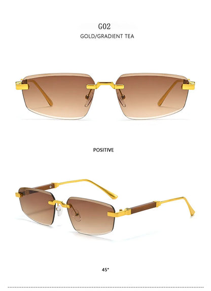 2026 Wooden Rimless Sunglasses Women Trendy Sunscreen Vintage Sunglass Men Vacation Fashion Glasses Lentes De Sol Mujer Okulary
