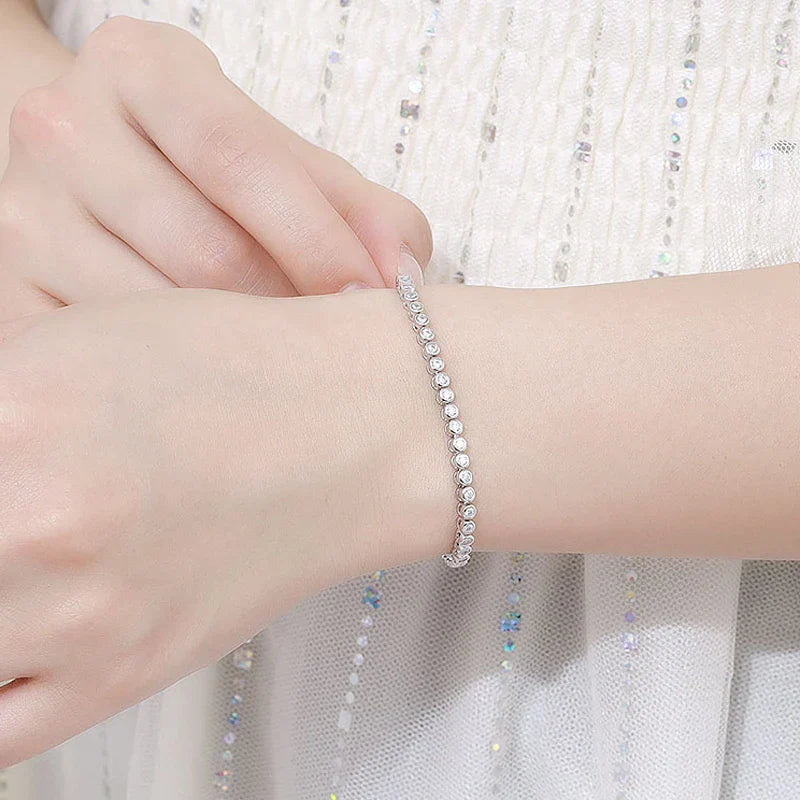Sparkling 2/3mm Full Moissanite Tennis Bracelet for Women Party S925 Silver Plated 18K Pass Diamond Test Bezel Bracelets