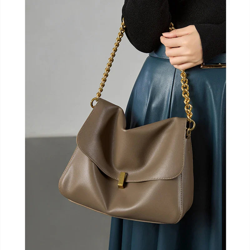 Genuine Leather Large Chain Shoulder For Women 2026 Luxury Designer Office Messenger Bags Satchel Cow Ladies Handbags