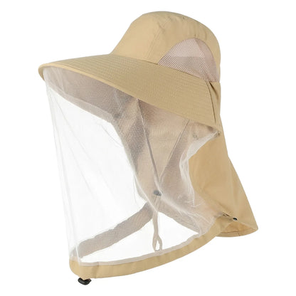 UV Protection Hat with Face Mask Breathable Insect Protection Wide Brim Fishing Hat Outdoor Sport Nature Hiking Camping Mesh Hat