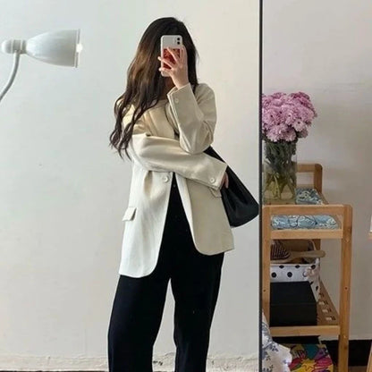 Eye Catching Women's Black Oversized Single Button Solid Wear To Work Casual Blazer Spring Autumn Jacket Influencer Korean Style