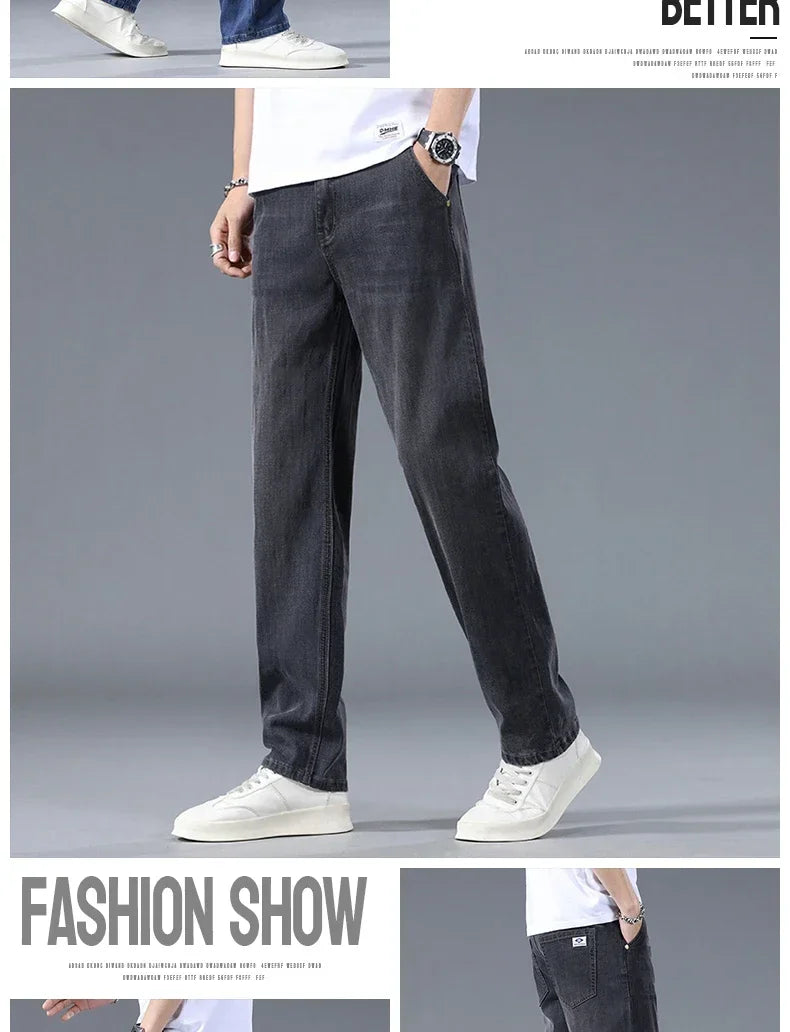 Business Jeans Men's Spring Thin Casual Straight Fashion Loose Brand Pants Comfortable Male Denim Trousers