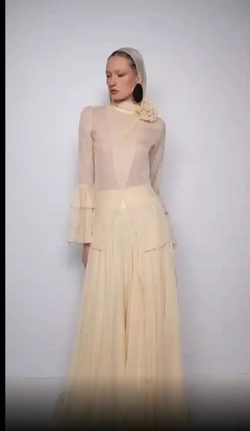 Dubai Evening Dresses Customizd 2 Piece Elegant Party Dress Chiffon Luxury Evening Dresses Long Sleeve Women Night Gown