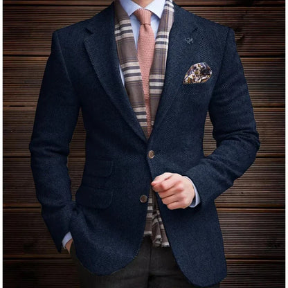High Quality Men's Vintage Herringbone Tweed Blazer Wool Blend Single Breasted Lightweight Casual Sport Coat Formal Jacket