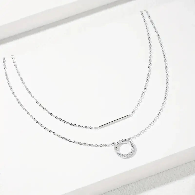 Moissanite Loop Pendant Necklace for Women 925 Sterling Silver Double Layer Clavicle Chain Necklaces Fine Jewelry Gifts