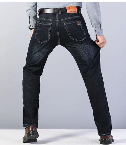 2026 New Men's Stretch Regular Fit Jeans Business Casual Classic Style Fashion Denim Trousers Male Black Blue Gray Pants