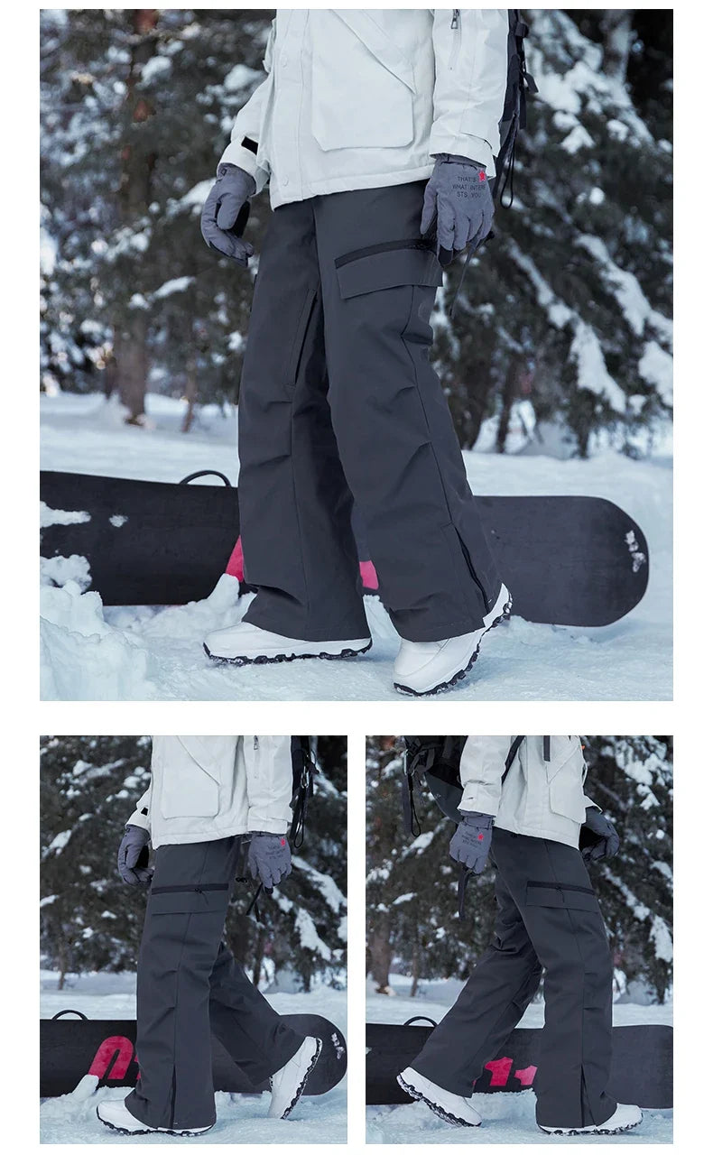 Autumn Winter Men's Three-proof Pants 90 Velvet Warm Fabrics Wear-resistant Large Pockets Elastic Waist Outdoor Sports Pants
