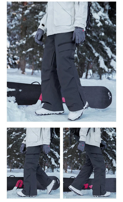 Autumn Winter Men's Three-proof Pants 90 Velvet Warm Fabrics Wear-resistant Large Pockets Elastic Waist Outdoor Sports Pants