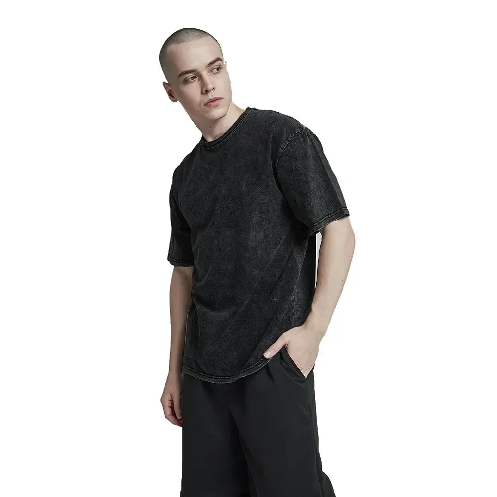 Men's Washed T Shirt Summer vintage Casual T-shirt  Loose TShirts Women Black Acid Wash Y2k Short Sleeve Hip Hop Streetwear Tees