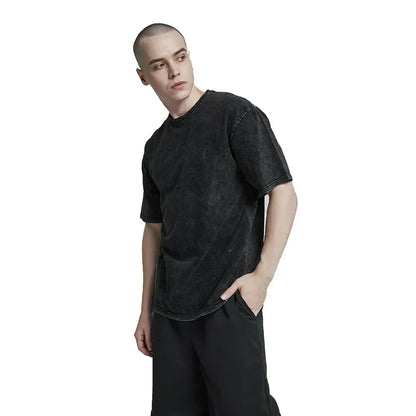 Men's Washed T Shirt Summer vintage Casual T-shirt  Loose TShirts Women Black Acid Wash Y2k Short Sleeve Hip Hop Streetwear Tees