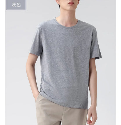 47% Cotton 47% Modal 6% Spandex T Shirt Men Short Sleeved Summer Round Neck Undershirt Plus Size Men's Solid Color Tops Tees