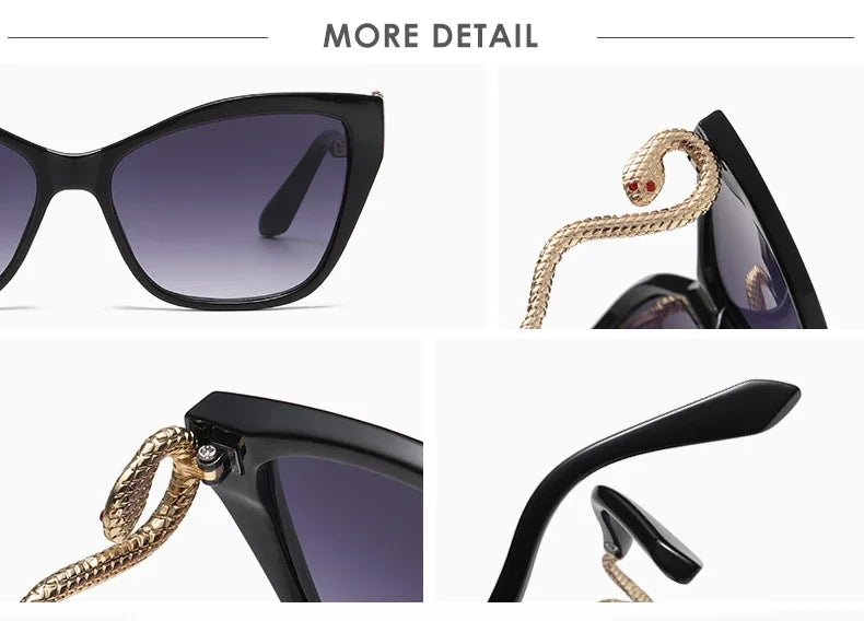 Fashion Large Frame Cat Eye Sunglasses Women Gradient Glasses Punk Color Block Design Sexy Ladies Metal Snake Eyeglasses