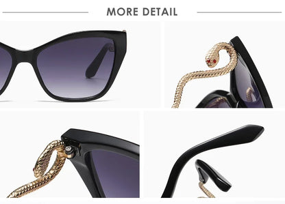 Fashion Large Frame Cat Eye Sunglasses Women Gradient Glasses Punk Color Block Design Sexy Ladies Metal Snake Eyeglasses