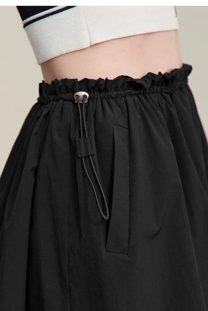 Women's Skirt 2026 Summer New Ruffle Hem Elastic Waist A-Line Midi Skirt Casual Outdoor Loose Fit Skirt For Women 12622013