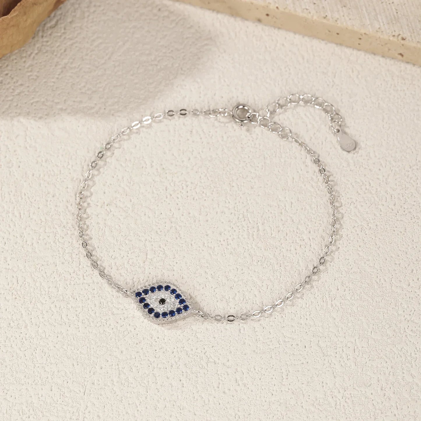 925 Sterling Silver Vintage Blue & Clear Zirconia Eyes Bracelet Stackable Vacation Link Chain Bracelets For Women Jewelry