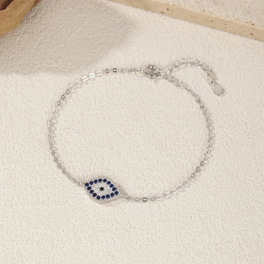 Bracelet maillons femme empilable en argent sterling 925 vintage avec yeux zircon bleus et clairs pour les vacances