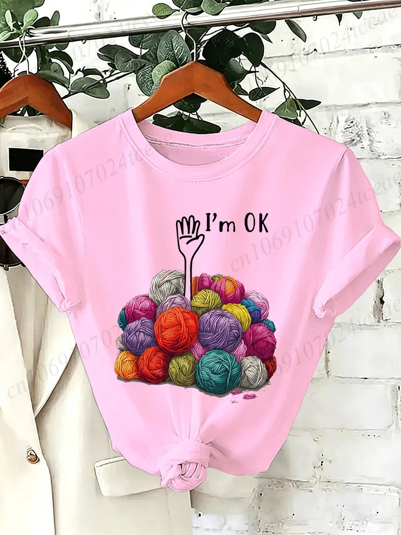 I'm OK Graphic Women's Tee Shirts Unisex Casual O Neck Short Sleeve T-Shirts Fashion Streetwear Men Women Daily T Shirt Tops