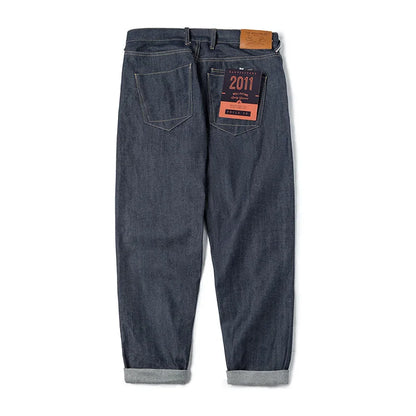 Vintage 13.5oz Heavyweight Selvedge Raw Denim Jeans Men's Straight Fit Cotton Jeans Casual Pocket Trousers Fall Winter