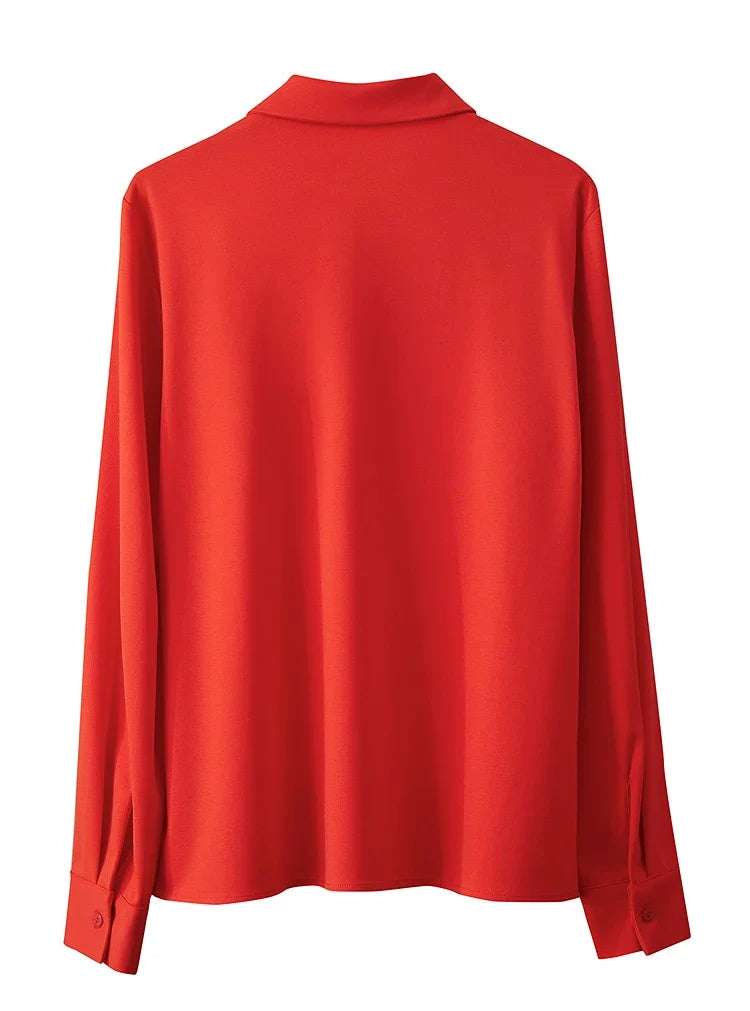 Shirt for Women Minimalist Solid Color Long Sleeves Knitted Versatile Commuting Shirts Turn Down Collar Women Tops 12551078
